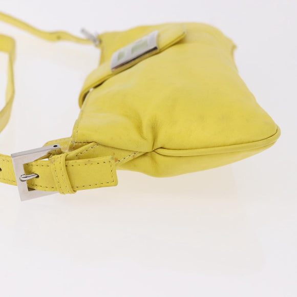 FENDI Mamma Baguette Shoulder Bag Leather Yellow Silver Auth 185657