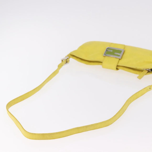 FENDI Mamma Baguette Shoulder Bag Leather Yellow Silver Auth 185657