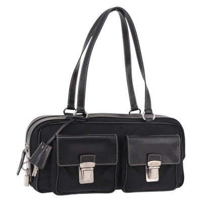 PRADA Shoulder Bag Nylon Black Silver Auth 185658SAM