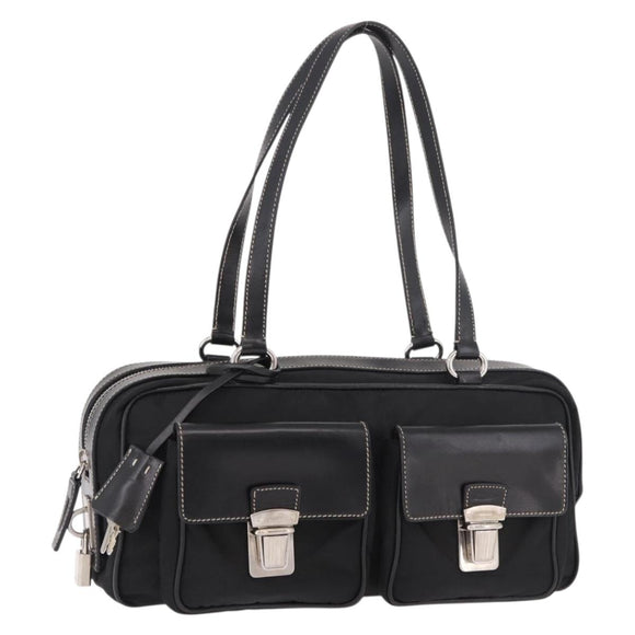 PRADA Shoulder Bag Nylon Black Silver Auth 185658SAM