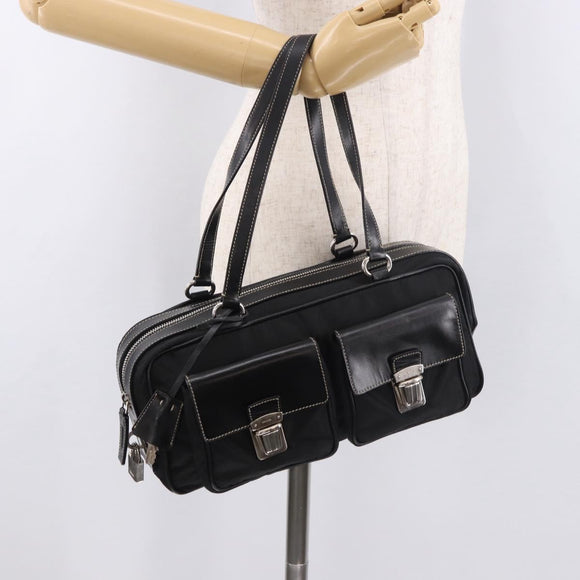 PRADA Shoulder Bag Nylon Black Silver Auth 185658SAM