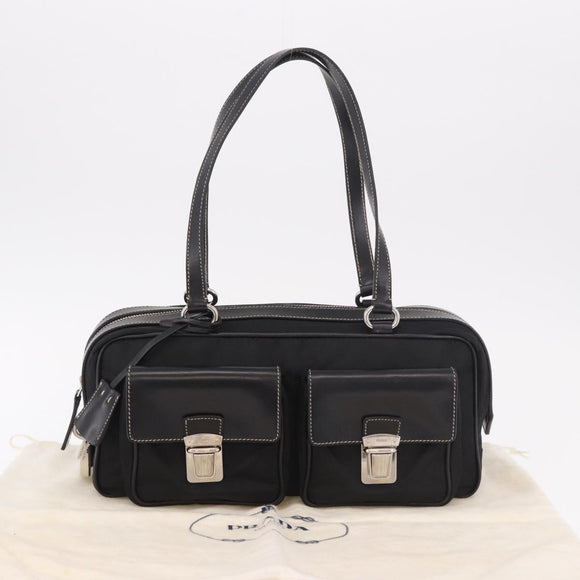 PRADA Shoulder Bag Nylon Black Silver Auth 185658SAM
