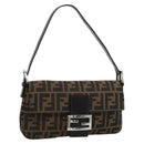 FENDI Zucca Canvas Mamma Baguette Shoulder Bag Black Brown Auth 185659SAM-1