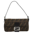 FENDI Zucca Canvas Mamma Baguette Shoulder Bag Black Brown Auth 185659SAM-2