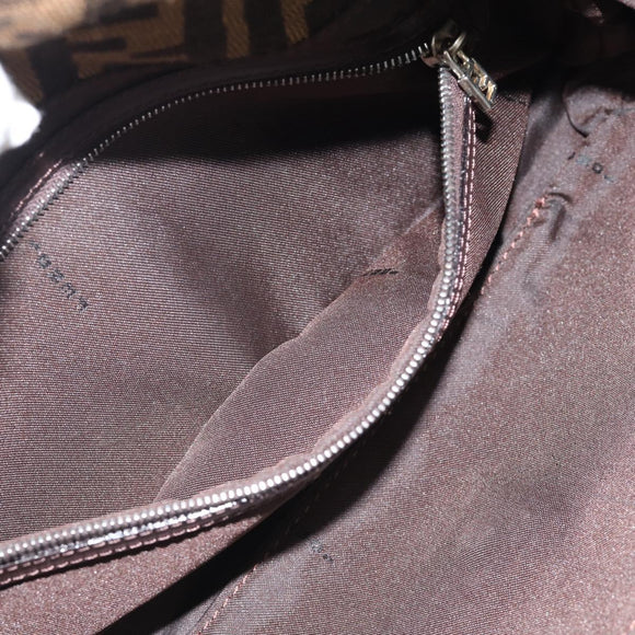 FENDI Zucca Canvas Mamma Baguette Shoulder Bag Black Brown Auth 185659SAM
