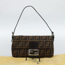 FENDI Zucca Canvas Mamma Baguette Shoulder Bag Black Brown Auth 185659SAM-23