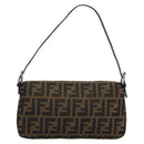 FENDI Zucca Canvas Mamma Baguette Shoulder Bag Black Brown Auth 185659SAM-3
