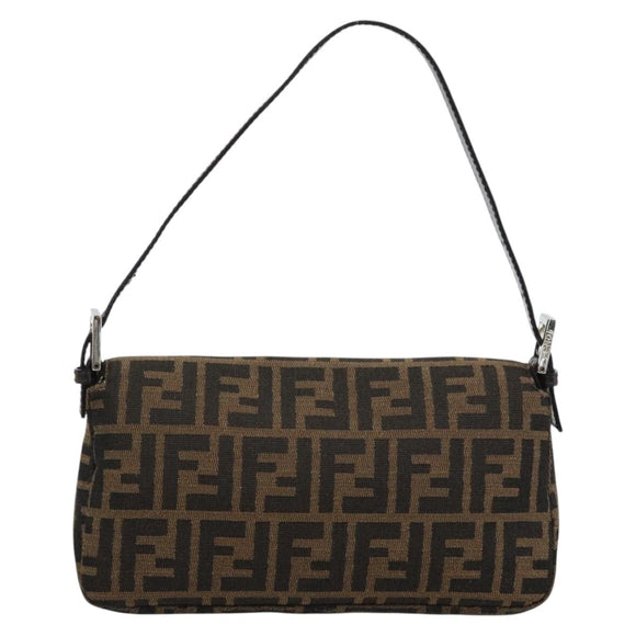 FENDI Zucca Canvas Mamma Baguette Shoulder Bag Black Brown Auth 185659SAM