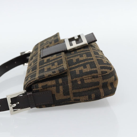 FENDI Zucca Canvas Mamma Baguette Shoulder Bag Black Brown Auth 185659SAM
