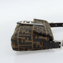 FENDI Zucca Canvas Mamma Baguette Shoulder Bag Black Brown Auth 185659SAM-5