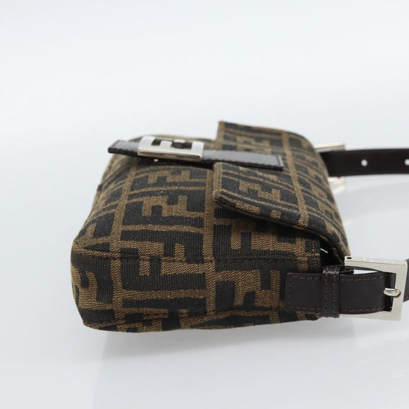 FENDI Zucca Canvas Mamma Baguette Shoulder Bag Black Brown Auth 185659SAM