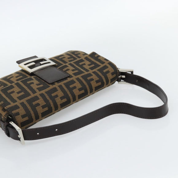 FENDI Zucca Canvas Mamma Baguette Shoulder Bag Black Brown Auth 185659SAM