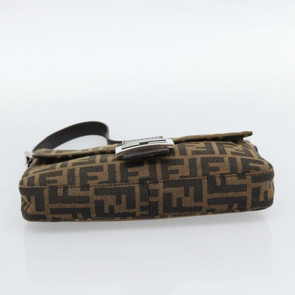 FENDI Zucca Canvas Mamma Baguette Shoulder Bag Black Brown Auth 185659SAM