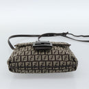 FENDI Zucchino Canvas Shoulder Bag Brown Silver Auth 185660-5