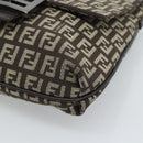 FENDI Zucchino Canvas Shoulder Bag Brown Silver Auth 185660-14