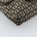 FENDI Zucchino Canvas Shoulder Bag Brown Silver Auth 185660-15