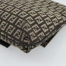FENDI Zucchino Canvas Shoulder Bag Brown Silver Auth 185660-16