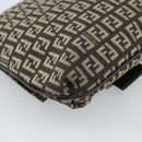 FENDI Zucchino Canvas Shoulder Bag Brown Silver Auth 185660-17