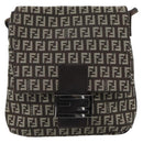 FENDI Zucchino Canvas Shoulder Bag Brown Silver Auth 185660-13