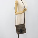 FENDI Zucchino Canvas Shoulder Bag Brown Silver Auth 185660-23