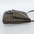 FENDI Zucchino Canvas Shoulder Bag Brown Silver Auth 185660-4