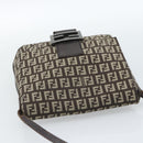 FENDI Zucchino Canvas Shoulder Bag Brown Silver Auth 185660-6