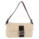 FENDI Zucca Canvas Mamma Baguette Shoulder Bag Beige Silver Auth 185664A-1