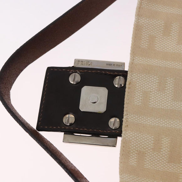 FENDI Zucca Canvas Mamma Baguette Shoulder Bag Beige Silver Auth 185664A