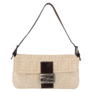 FENDI Zucca Canvas Mamma Baguette Shoulder Bag Beige Silver Auth 185664A-13
