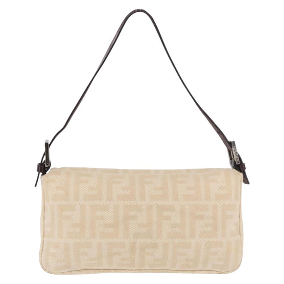 FENDI Zucca Canvas Mamma Baguette Shoulder Bag Beige Silver Auth 185664A
