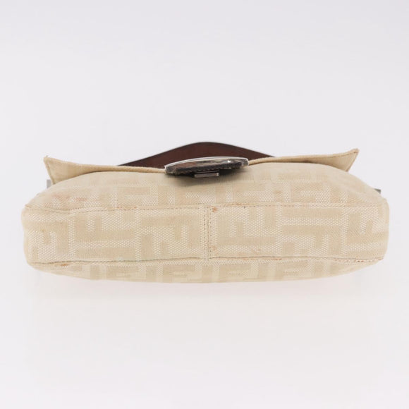 FENDI Zucca Canvas Mamma Baguette Shoulder Bag Beige Silver Auth 185664A