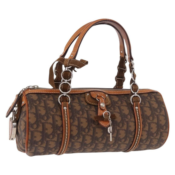 Christian Dior Trotter Canvas Romantic Chain Bag PVC Brown Silver Auth 185666SAM