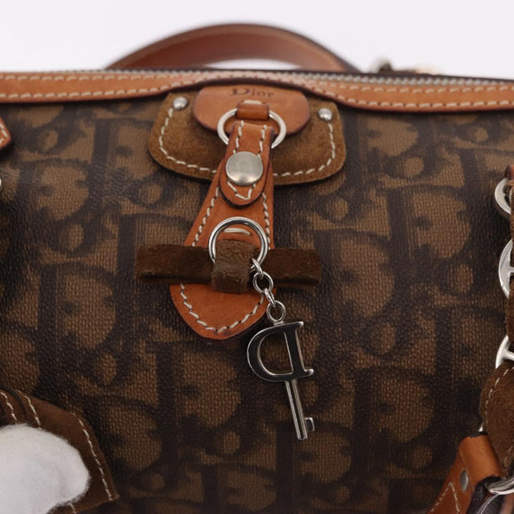 Christian Dior Trotter Canvas Romantic Chain Bag PVC Brown Silver Auth 185666SAM