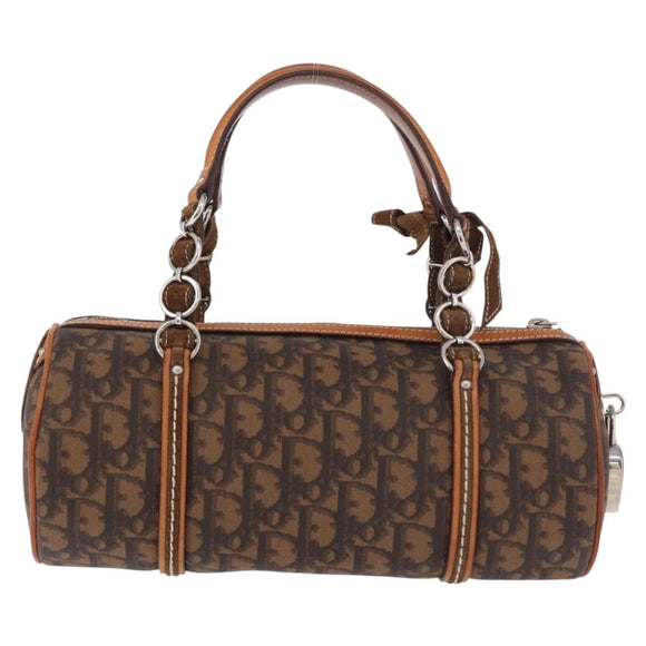 Christian Dior Trotter Canvas Romantic Chain Bag PVC Brown Silver Auth 185666SAM