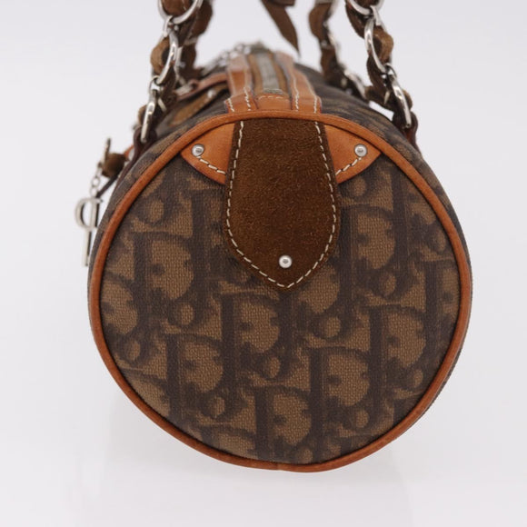 Christian Dior Trotter Canvas Romantic Chain Bag PVC Brown Silver Auth 185666SAM