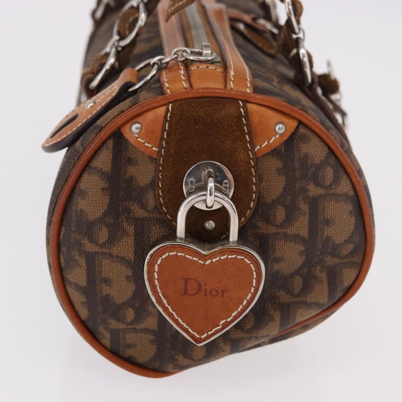Christian Dior Trotter Canvas Romantic Chain Bag PVC Brown Silver Auth 185666SAM
