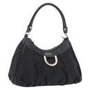 GUCCI GG Canvas Abbey Shoulder Bag Black Gold 190525 Auth 185668V-1