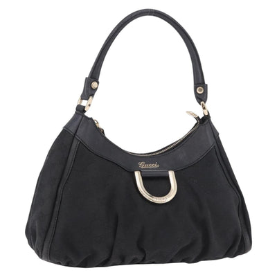 GUCCI GG Canvas Abbey Shoulder Bag Black Gold 190525 Auth 185668V
