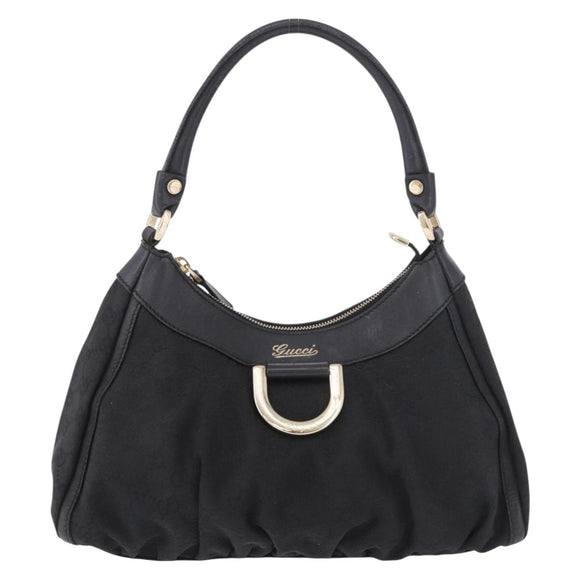 GUCCI GG Canvas Abbey Shoulder Bag Black Gold 190525 Auth 185668V