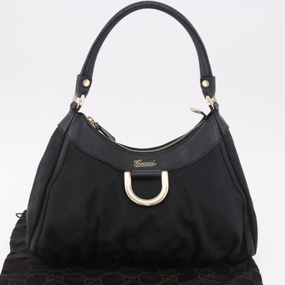 GUCCI GG Canvas Abbey Shoulder Bag Black Gold 190525 Auth 185668V