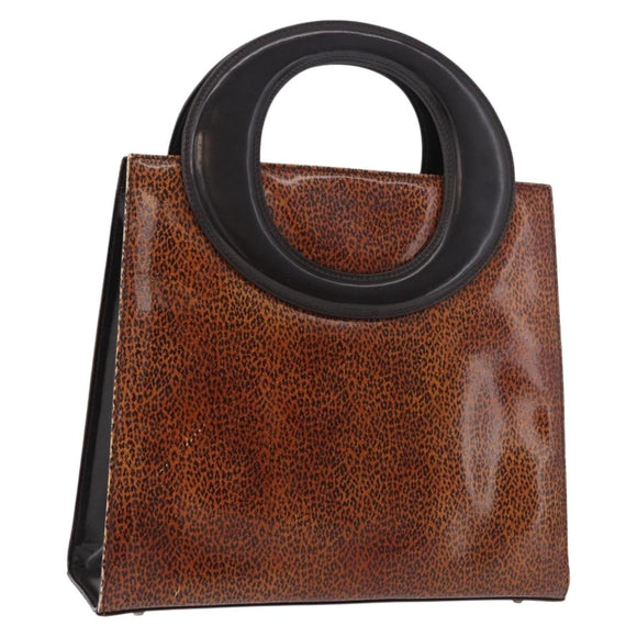 Christian Dior Hand Bag Leather Brown Silver Auth 185670V