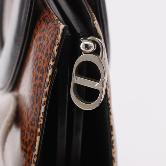 Christian Dior Hand Bag Leather Brown Silver Auth 185670V