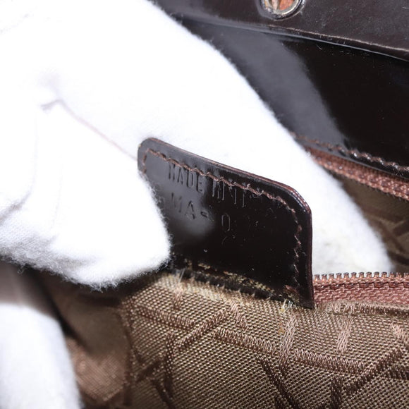 Christian Dior Hand Bag Leather Brown Silver Auth 185670V