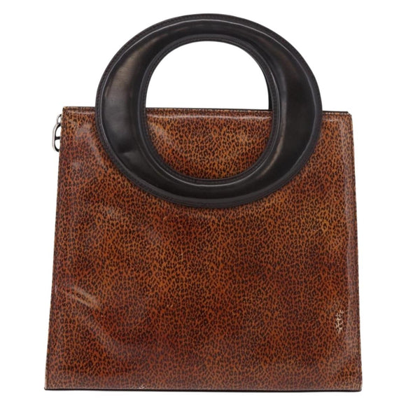 Christian Dior Hand Bag Leather Brown Silver Auth 185670V