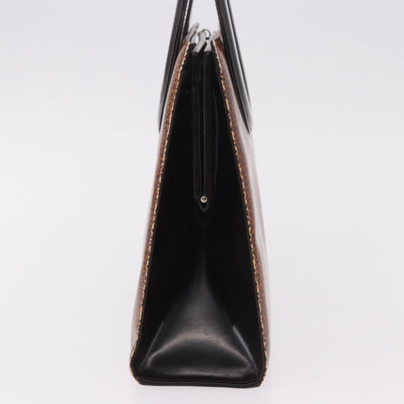 Christian Dior Hand Bag Leather Brown Silver Auth 185670V
