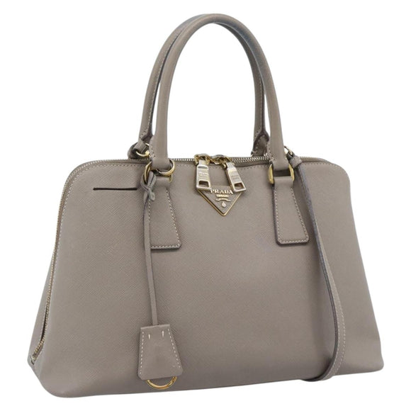 PRADA Galleria Hand Bag Saffiano leather 2way Gray Gold Auth 185671A