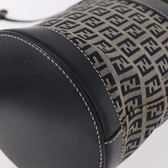 FENDI Zucchino Canvas Geldbörse Umhängetasche Navy Silber Auth 185672A