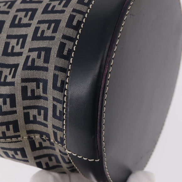 FENDI Zucchino Canvas Geldbörse Umhängetasche Navy Silber Auth 185672A