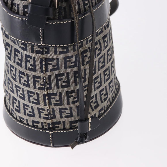 FENDI Zucchino Canvas Geldbörse Umhängetasche Navy Silber Auth 185672A