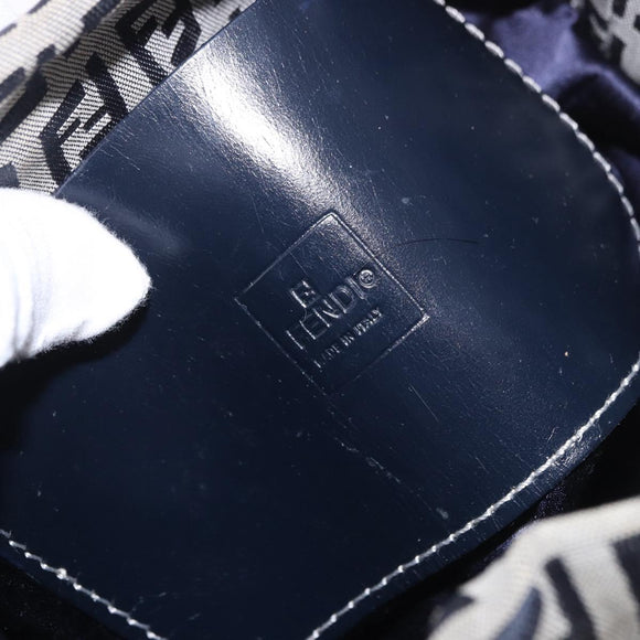 FENDI Zucchino Canvas Geldbörse Umhängetasche Navy Silber Auth 185672A